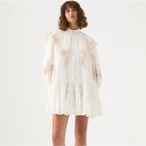 Aje White and Beige Embroidered Mini Dress
